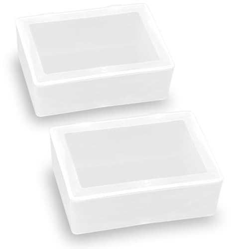 2 Pieces Rectangle Small Plastic Box Containers (5.2 x 3.86 x 1.69 inches) with Double Buckle for Collecting Small Items, Beads, Game Pieces, Business Cards, Crafts Accessories - size: 5.2 x 3.86 x 1.69 Inch