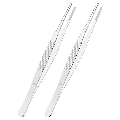 2 PCS 8 Inch Stainless Steel Tweezers, with Straight Round Blunt Serrated Tip, 0.07 Inch Thickness Stainless Steel, Multipurpose Daily Garden Home Lab Craft Repairing Tool