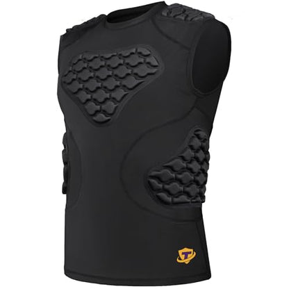 TUOY Adult Rib Chest Protector, New Version - Padded 5 Pads Baseball Football Lacrosse Rib Heart Sternum Guard - color: RY-Black, size: XX-Large