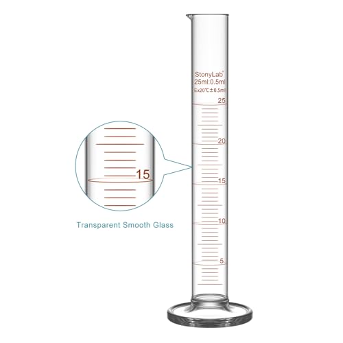 StonyLab 4-Pack Borosilicate Glass 25ml Heavy Wall Graduated Cylinder Measuring Cylinder, 10ml - size: 25 ml