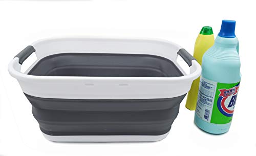 SAMMART 17.5L (4.6 Gallon) Small Collapsible/Foldable/Pop Up/Portable Washing Tub/Storage Basket, Water Capacity 13.5L/3.5 Gallon (1, White/Grey) - color: White/Grey