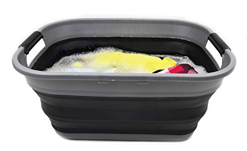 SAMMART 17.5L (4.6 Gallon) Small Collapsible/Foldable/Pop Up/Portable Washing Tub/Storage Basket, Water Capacity 13.5L (1, Grey/Black) - color: Grey/Black