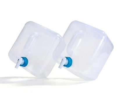 [2 Pack] 5.3 Gallon /20L Collapsible Water Container with Spigot & Handle, BPA Free Foldable Water Storage Cube, Portable Water Jug for Camping, Hiking, Emergency & Survival Kits - size: 5.3Gal