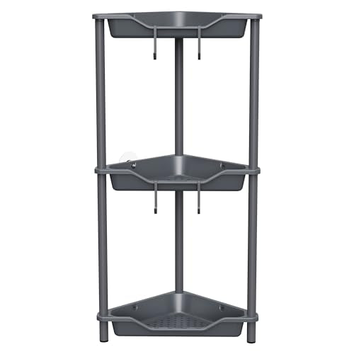 Orimade Rustproof 3 Tier Floor Standing Corner Shower Caddy Organizer, Plastic Metal Splicing Floor Corner Shelf Rack Stands for Bathroom, Grey - color: Grey, size: 3 Tier