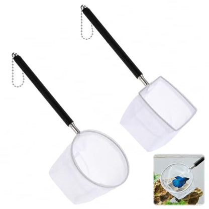 2 Pcs Aquarium Net, Stainless Steel Fish Nets for Aquarium Tiny Fish Tank Net with Extendable Stainless Steel Handle Round Aquarium Fine Mesh for Shrimp Baby Fish Food Residue Debris Skimming