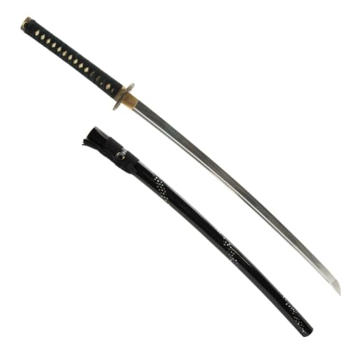 Hand Forged 1045 Heat-Tempered Katana, Full Tang Sword - color: Black, Mother of Pearl Crane