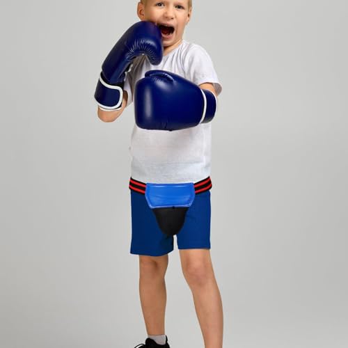Boxing Groin Guard PU Leather Cup for Men and Kids, Blue