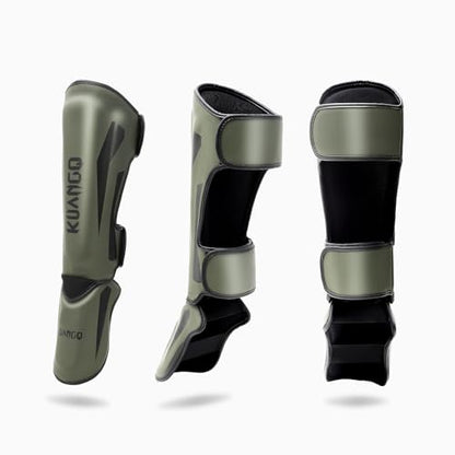 Muay Thai Shin Guards for MMA Sparring, Martial Arts,Kickboxing | Leg Instep Protection Pads, Kickboxing MMA Training, Sparring Gear, Professional MMA Equipment - color: Olive Green, size: Medium