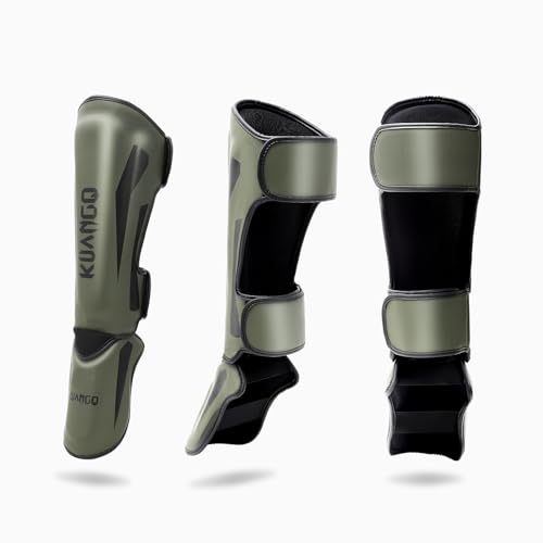 Muay Thai Shin Guards for MMA Sparring, Martial Arts,Kickboxing | Leg Instep Protection Pads, Kickboxing MMA Training, Sparring Gear, Professional MMA Equipment - color: Olive Green, size: Large