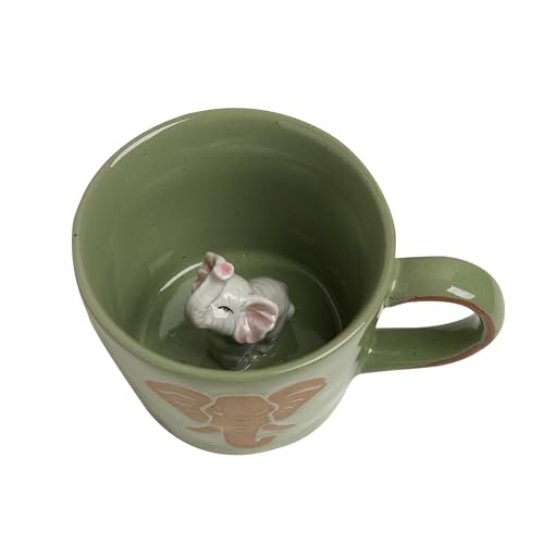 DIHOclub Elephant Coffee Cup Ceramic 3D Wild Animal Inside Mug,Cute Cartoon Handmade Figurine Mugs,Holiday and Birthday Gift for Coffee Milk Tea Lovers,12 O(Green Elephant) - color: Green Elephant