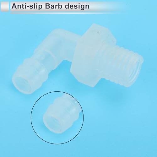 5 Pcs Plastic Hose Barb Fitting 90° Elbow 5/16" Hose Barb M12 Male NPT Barbed Adapter Clear PP - size: 5/16"-M12