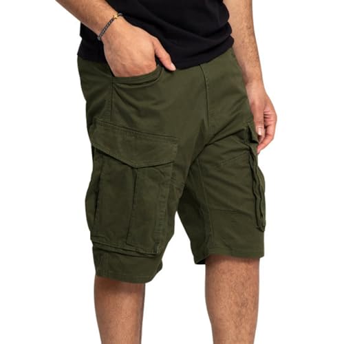 Twill Cargo Shorts for Men 2025 Summer Casual Elastic Waist Drawstring Baggy Stretch Workout Shorts with Pockets Army Green S