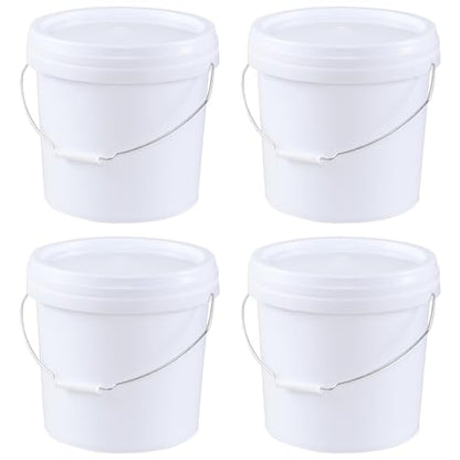 4-Gallon White Bucket Pail Container with AirTight Lid, Food Grade All Purpose Bucket with Metal Handle, BPA Free, 4 Packs