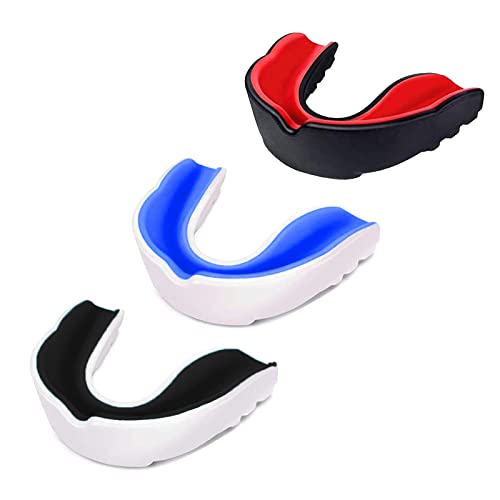 3 Pack Kids Youth Mouth Guard Football Sports Braces Mouthguards for Mouthpiece Boys Teeth for MMA Boxing Rugby Kickboxing Taekwondo Softball Lacrosse to Braces EVA Double Colored - color: Red, Black, White, Blue