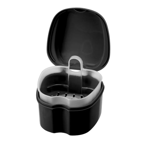 Annhua Denture Cup Retainer Cleaning Case Denture Soaking Container With Strainer Basket, Denture Cups For Soaking Dentures Mouthguard Storage Holder - Black - color: Black