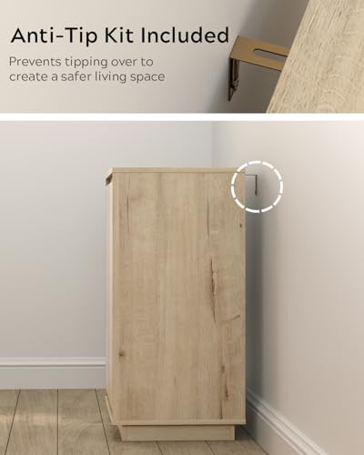 Buffet Storage Cabinet Set of 3, Sideboard Accent Cabinet with Adjustable Shelves and Handless Design, Credenza, Console Table for Living Room, Light Oak