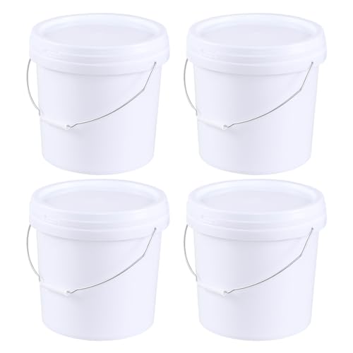 Anbers 4 Gallon Plastic Bucket with Sealed Lid, Round Food Storage Bucket Pail, White, 4-Pack