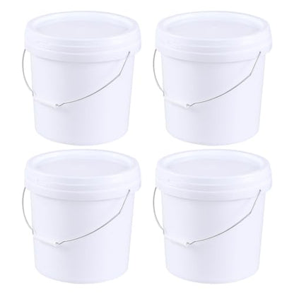 Anbers 4 Gallon Plastic Bucket with Sealed Lid, Round Food Storage Bucket Pail, White, 4-Pack