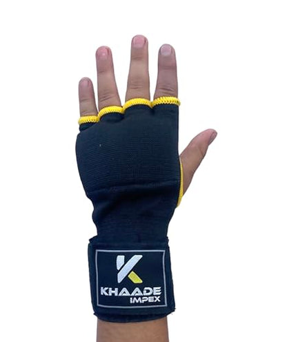 Gel Boxing Hand Wraps Inner Gloves for Kids/Childs, Long Wrist Straps, Padded Fist Mitts, Muay Thai, MMA, Kickboxing, Martial Arts Training Bandages - color: Black/Yellow