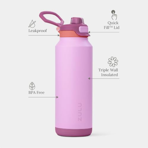 ZULU Powerfill Pro 40oz Stainless Steel Sip or Chug Water Bottle, Sherbert - color: Sherbert, style: 40oz