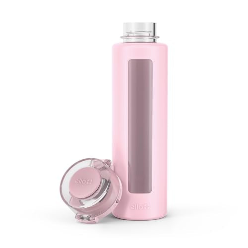 Ello Syndicate 20oz Glass Water Bottle with Flip Lid and Sleeve, Cashmere - color: Cashmere Pink, size: 20 Ounces