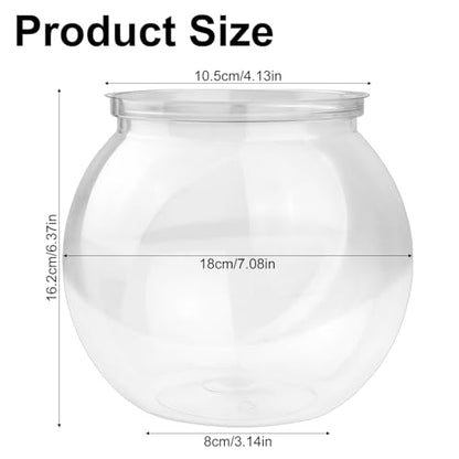 Plastic Goldfish Fish Bowl Drum Round Crystal Clear Aquarium Fish Tank Starter Kits with 1 Artificial Aquatic Plant and 1 Bag Mini Ornamental Stones (0.72Gallon/ 2.75L)