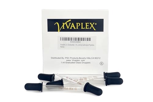 Vivaplex, 6, Graduated, 1 ml Glass Eye Droppers. Assorted Pack of Long and Short, Straight tip, Bent tip, and Round tip Calibrated Pipettes.