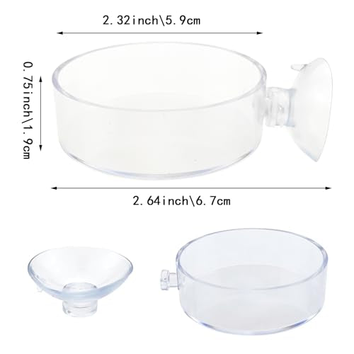 2 Pack 60mm Aquarium Shrimp Feeder Dish with Suction Round Clear Fish Tank Food Tray Container Feeder Bowl Prevent Food Spilling