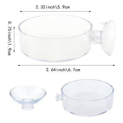 2 Pack 60mm Aquarium Shrimp Feeder Dish with Suction Round Clear Fish Tank Food Tray Container Feeder Bowl Prevent Food Spilling