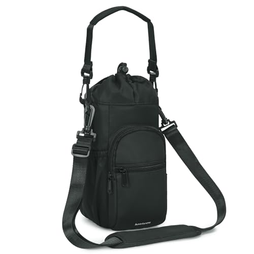 sportsnew 40oz Insulated Crossbody Water Bottle Bag Gym Hiking Phone Pocket - color: Black