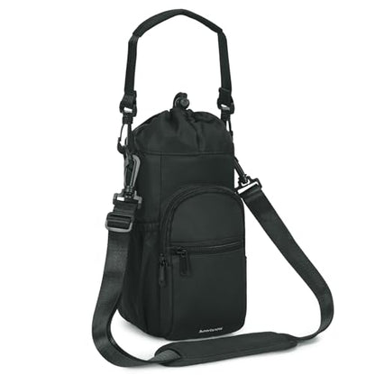 sportsnew 40oz Insulated Crossbody Water Bottle Bag Gym Hiking Phone Pocket - color: Black