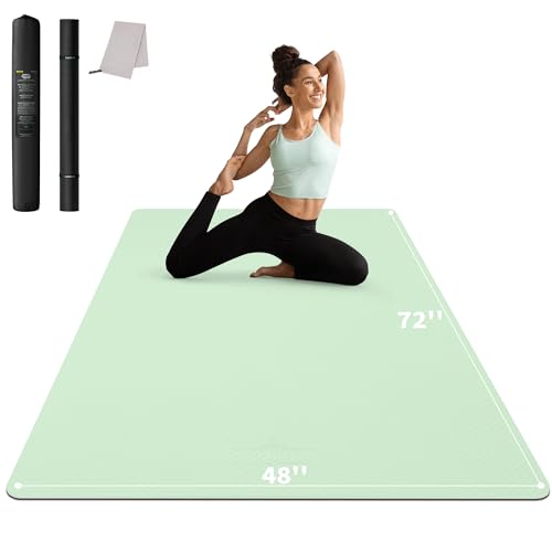 CAMBIVO 72''x48'' Large Yoga Mat, Extra Thick TPE Workout Mat | extra large exercise mat, non-slip TPE cushioning for joint relief, pilates stretching, apartment noise dampening - color: MINT GREEN, size: 6mm