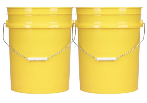 5 Gallon Premium HPDE Plastic Bucket - Made in USA Food Grade Storage Container, BPA Free All Purpose Pail (2, Yellow) - color: Yellow