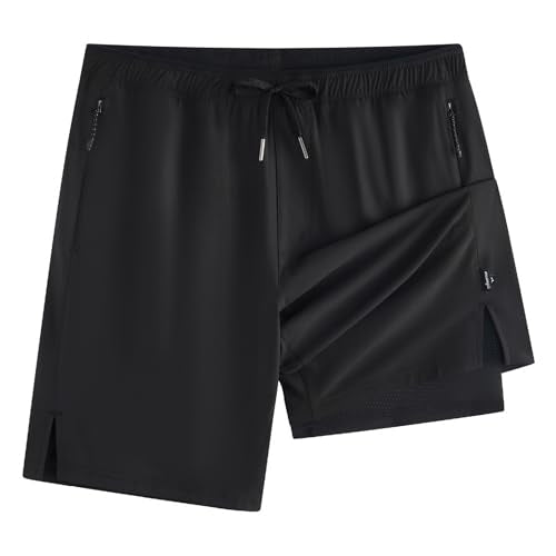 maamgic Mens Swim Trunks 9 Inch Compression Liner Quick Dry Board Shorts - color: Black, size: Large