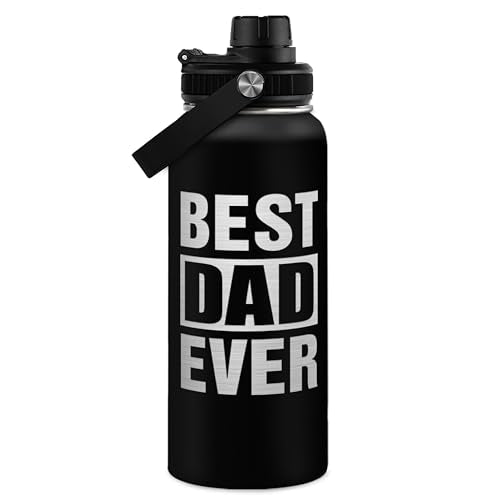 Best Dad Ever Water Bottle 32oz - Stainless Steel Insulated Sports Bottle with Straw Lid, Gifts for Father from Daughter Son - color: Dad 2
