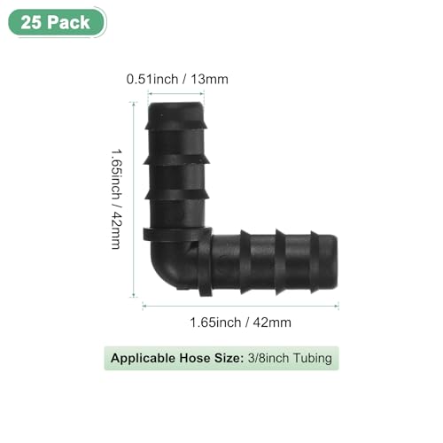 M METERXITY 25-Pack Drip Irrigation Barbed Fittings, for 3/8 Inch Elbows Tubing Connector Plastic Coupling Irrigation Parts for Garden/Greenhouse/Aquarium/Flower Pot, Drip Pipe Accessories