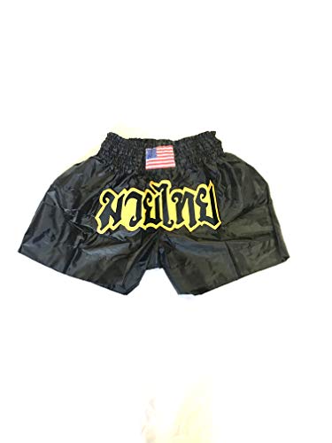 Muay Thai Martial Arts Boxing Shorts | Fitness Grappling Fighting Training Kickboxing Shorts Black & Yellow - size: XX-Large