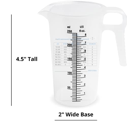 8oz 1 Cup Measure Pitcher with Convenient Conversion Chart– Food Grade - Great for Cooking, Home Hobbies, Aquariums, Pet Additives, Medical and Lab Chemicals with High Chemical Resistance by Turnah