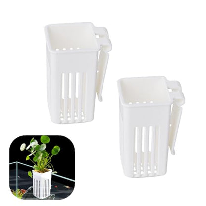 2 PCS Aquarium Plant Holder - Sturdy Hanging Planter Cups, White Fish Tank Plant Pots for Aquarium Decorations & Plant Display, White