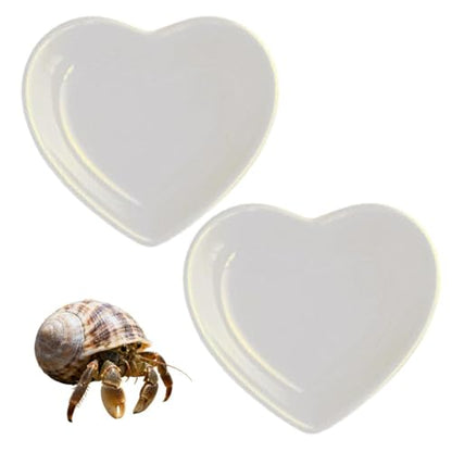 2 Pcs Hermit Crab Food Dish Ceramic Hermit Crab Water Bowl Reptile Water Dish Aquarium Accessory for Bearded Dragon Lizard Gecko Tortoise Snail Frog (White Love Heart)