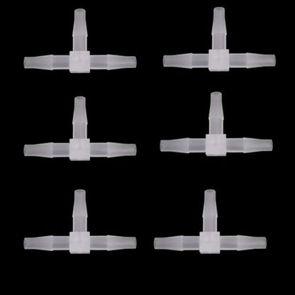 Plastic 1/4" ID Hose Barb Fittings, Equal Barbed Tee Pipe Connectors 3 Way Joint Splicer Mender Union Adapter for Boat Aquarium, 6Pcs