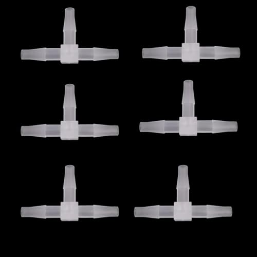 Plastic 1/4" ID Hose Barb Fittings, Equal Barbed Tee Pipe Connectors 3 Way Joint Splicer Mender Union Adapter for Boat Aquarium, 6Pcs