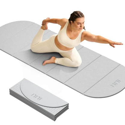 ILILI Foldable Yoga Mat, 10mm Thick, 75x26 Inch Extra Long, Exercise Mat - color: White Grey