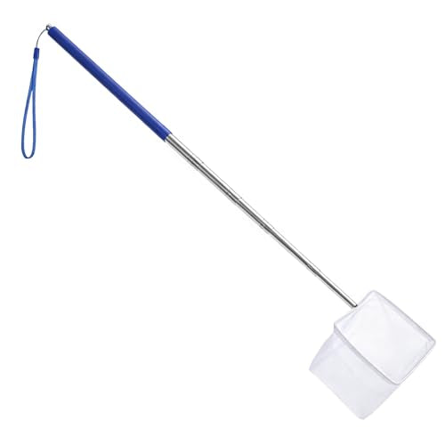 Aquarium Fish Net, 3.3 Inch Small Fish Nets with 8.7" to 39" Long Extendable Stainless Steel Handle & Small Soft Square Fine Mesh Fishs Net for Fishs Tank for Tank & Pond Food Residue Debris Skimming