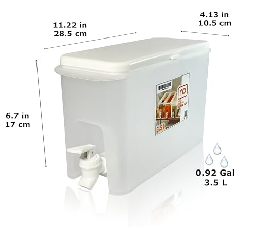 NDBOX Slim Fridge Jug 0.92Gal or 3.5L with Faucet for Water, Iced Tea, Fruit Juice, Softdrinks, Milk, Beverages Dispenser - Hot or Cold Drinks for Parties - Spacesaver Container (White Jug 1pc)