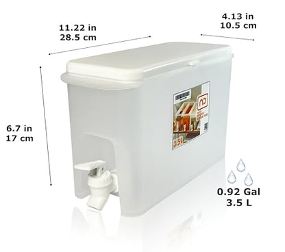 NDBOX Slim Fridge Jug 0.92Gal or 3.5L with Faucet for Water, Iced Tea, Fruit Juice, Softdrinks, Milk, Beverages Dispenser - Hot or Cold Drinks for Parties - Spacesaver Container (White Jug 1pc)