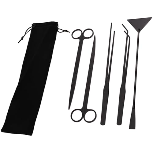 5 Pcs Aquarium Tools Kit, Stainless Steel Black Tools, Includes Tweezers, Scissors, and Sand Shovel, Anti-Rust