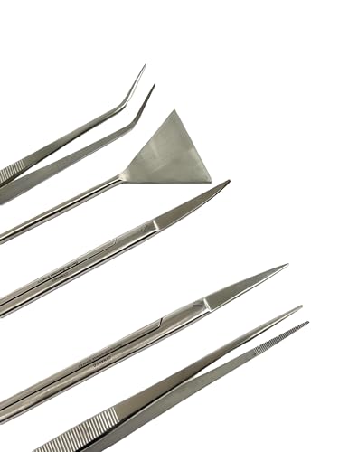 GERMAN FISH AQUARIUM CLEANING KIT STAINLESS 5PCS WITH POUCH BASIC TOOLS SCISSORS TWEEZERS SPATULA CYNAMED