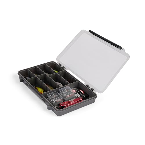 Plano StowAway 3700 50/50 Split Stow Tackle Box, 4-Pack, Corrosion-Preventive Rustricor, Single Latch Design, Transparent DuraView Lid, Stackable Storage for Fishing Bait, Lures and Gear - size: 3700 50/50 Split 4-Pack, style: New Model