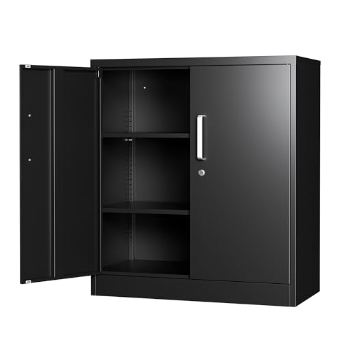 Metal Storage Cabinet with Locking Doors, 35.4" Steel Locker Organizer with Adjustable Shelves, Garage Utility Cabinet for Home, Office, Shop, and School - size: 35.4"H x 31.5"W x 15.7"D